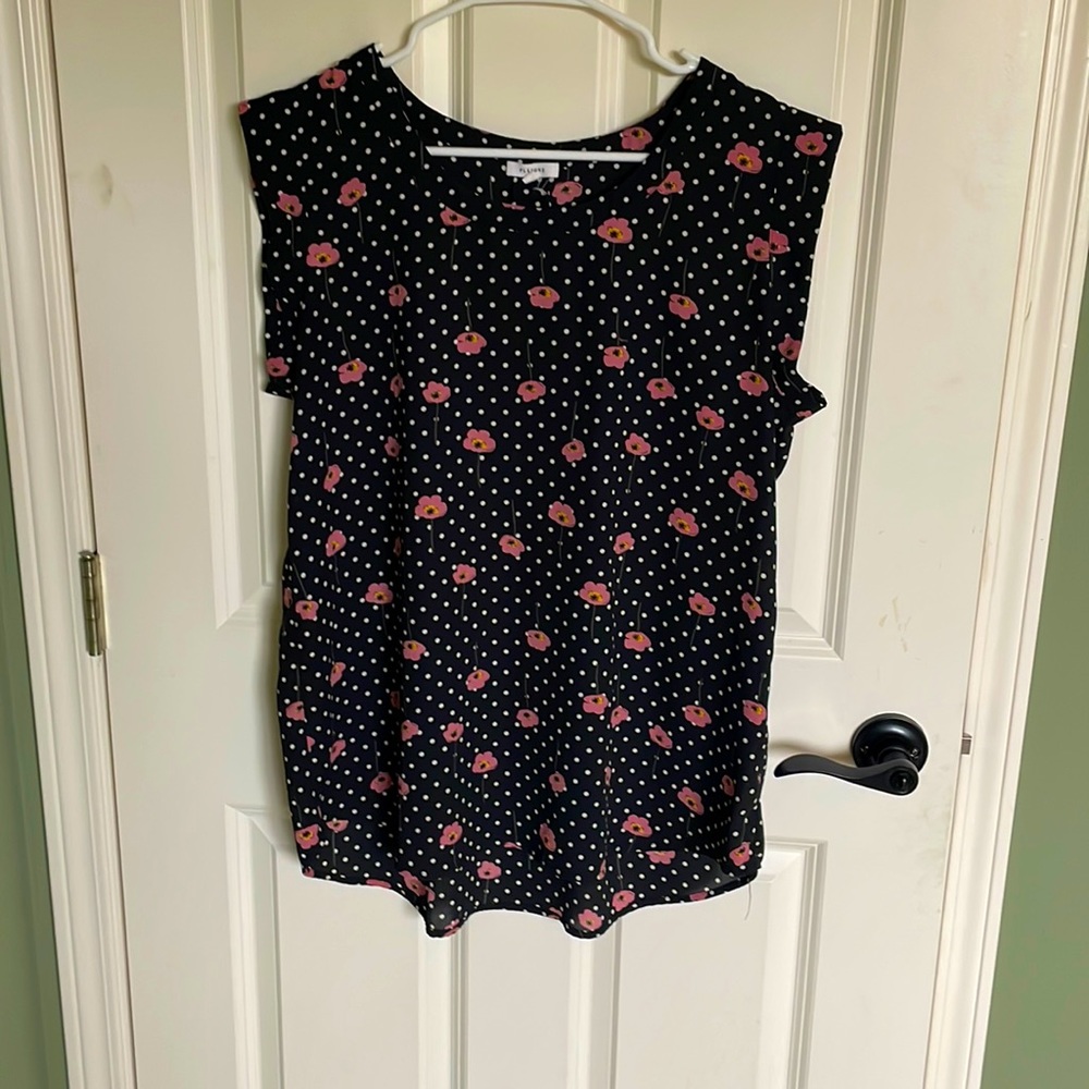 PLEIONE- Black Polka Dot/Floral Blouse, Large